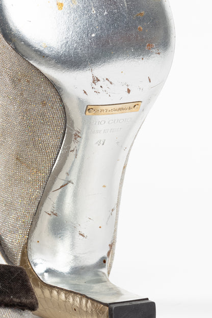 Dolce & Gabbana Gold Sparkle Velvet-Buckle Pumps