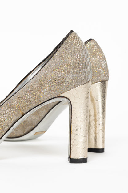 Dolce & Gabbana Gold Sparkle Velvet-Buckle Pumps
