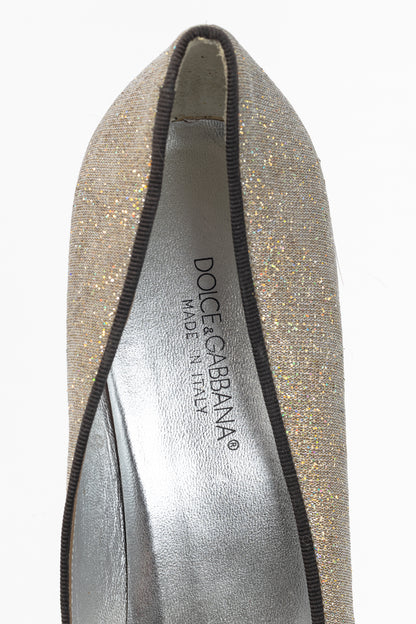 Dolce & Gabbana Gold Sparkle Velvet-Buckle Pumps