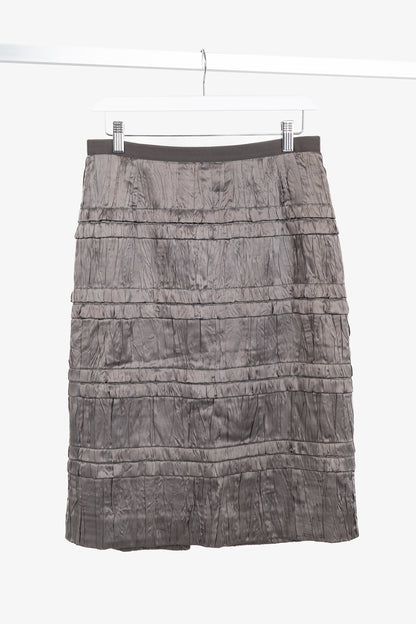 Dolce & Gabbana Brown Gathered-Silk Pencil Skirt