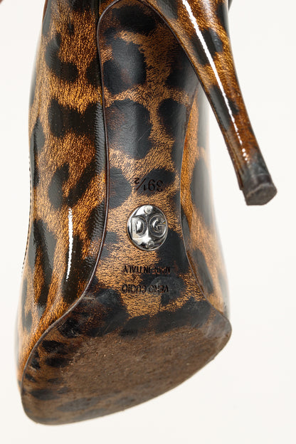 Dolce & Gabbana Brown Leopard Patent Leather Pumps