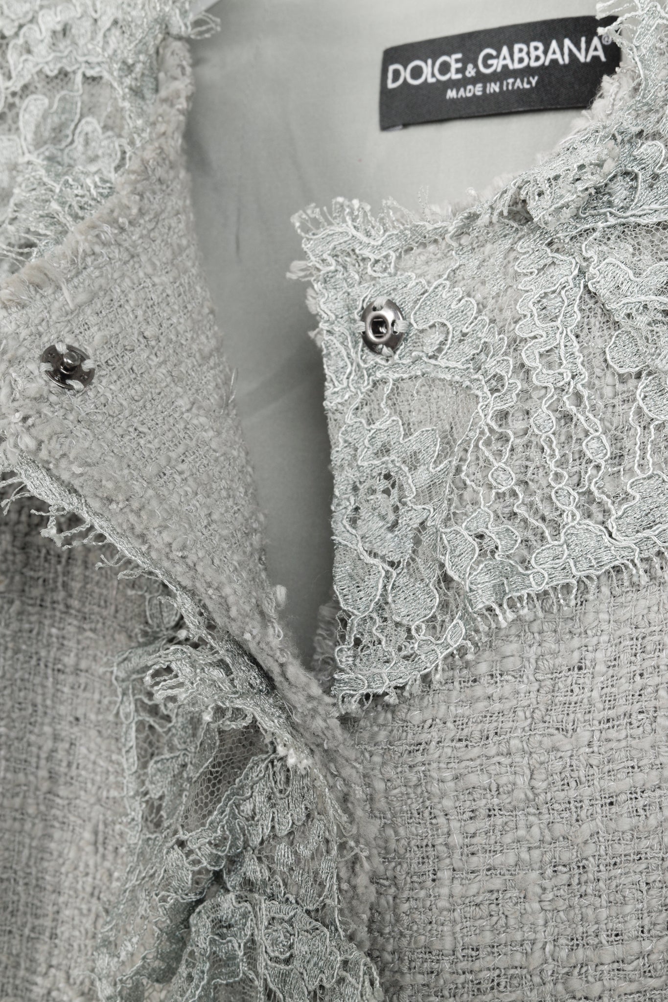 Dolce and Gabbana Grey Tweed Lace-Trim Suit Jacket