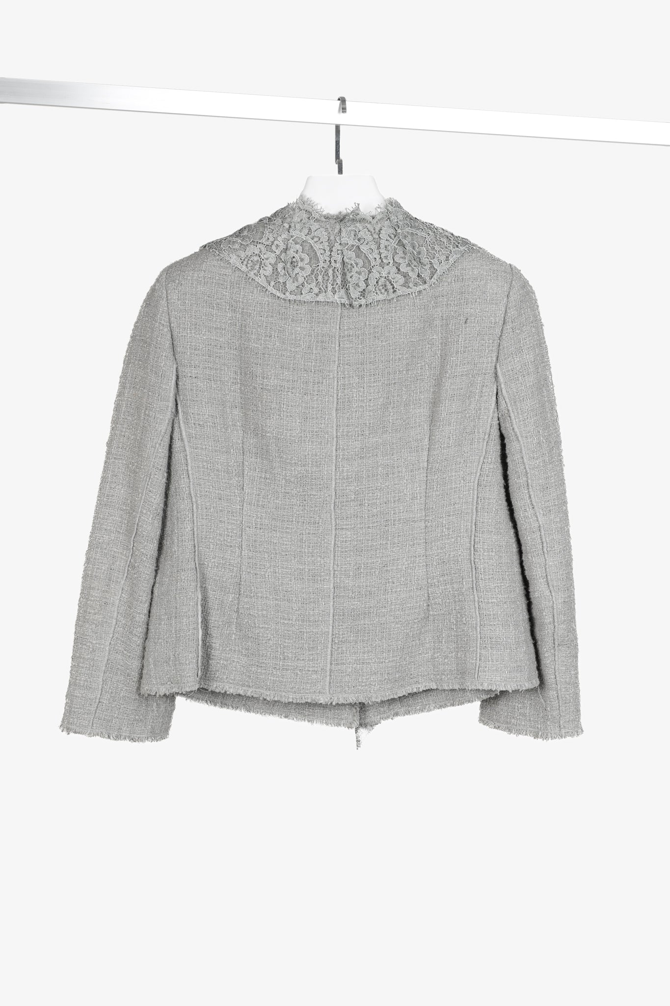 Dolce and Gabbana Grey Tweed Lace-Trim Suit Jacket