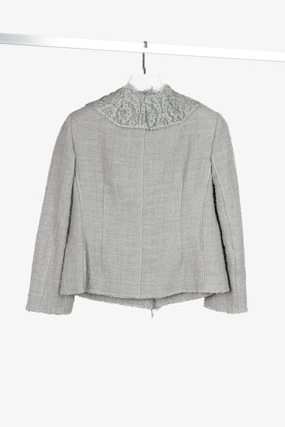 Dolce and Gabbana Grey Tweed Lace-Trim Suit Jacket