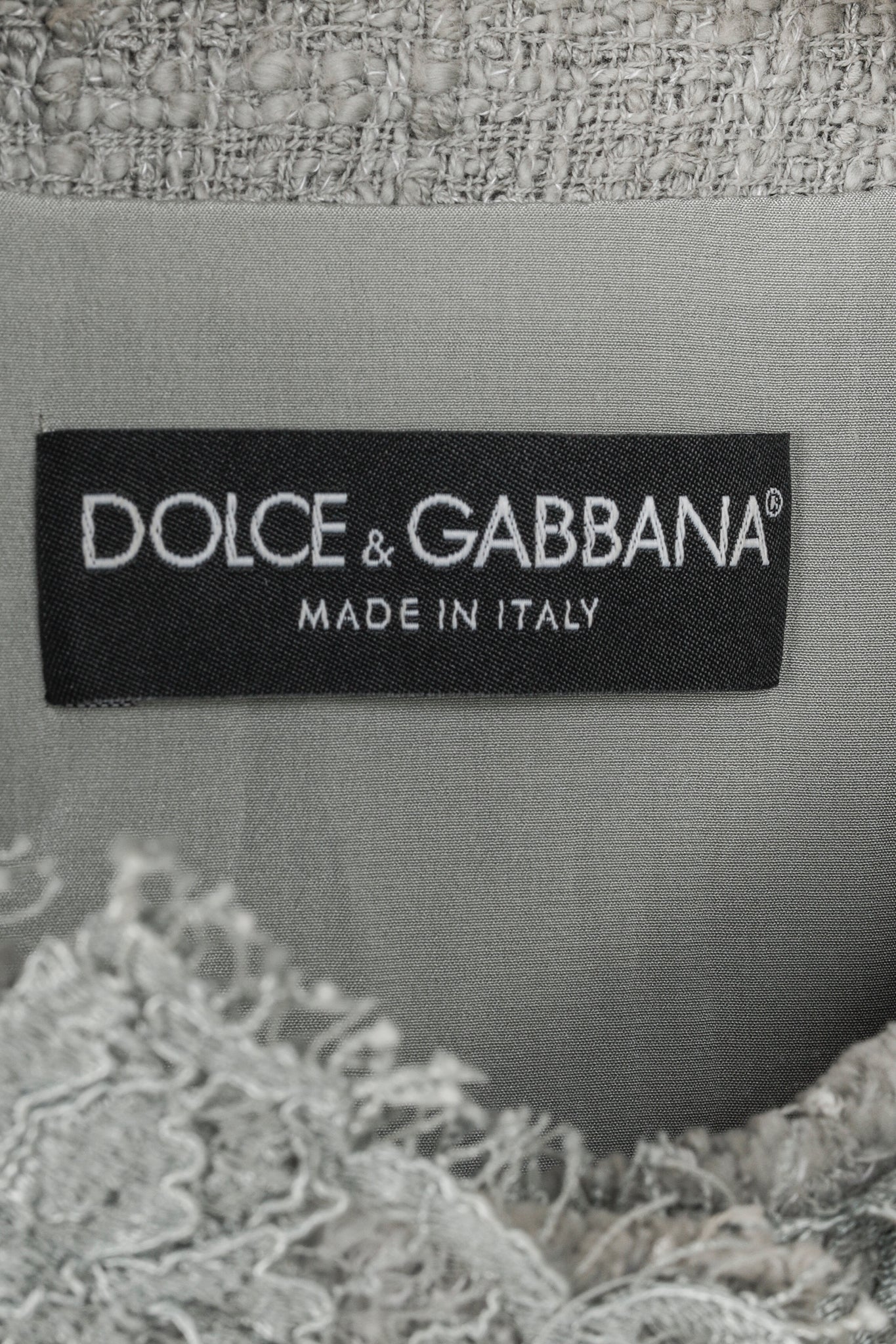 Dolce and Gabbana Grey Tweed Lace-Trim Suit Jacket