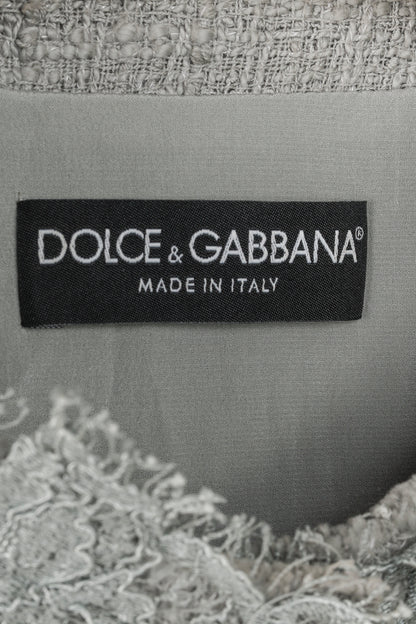 Dolce and Gabbana Grey Tweed Lace-Trim Suit Jacket