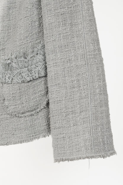 Dolce and Gabbana Grey Tweed Lace-Trim Suit Jacket