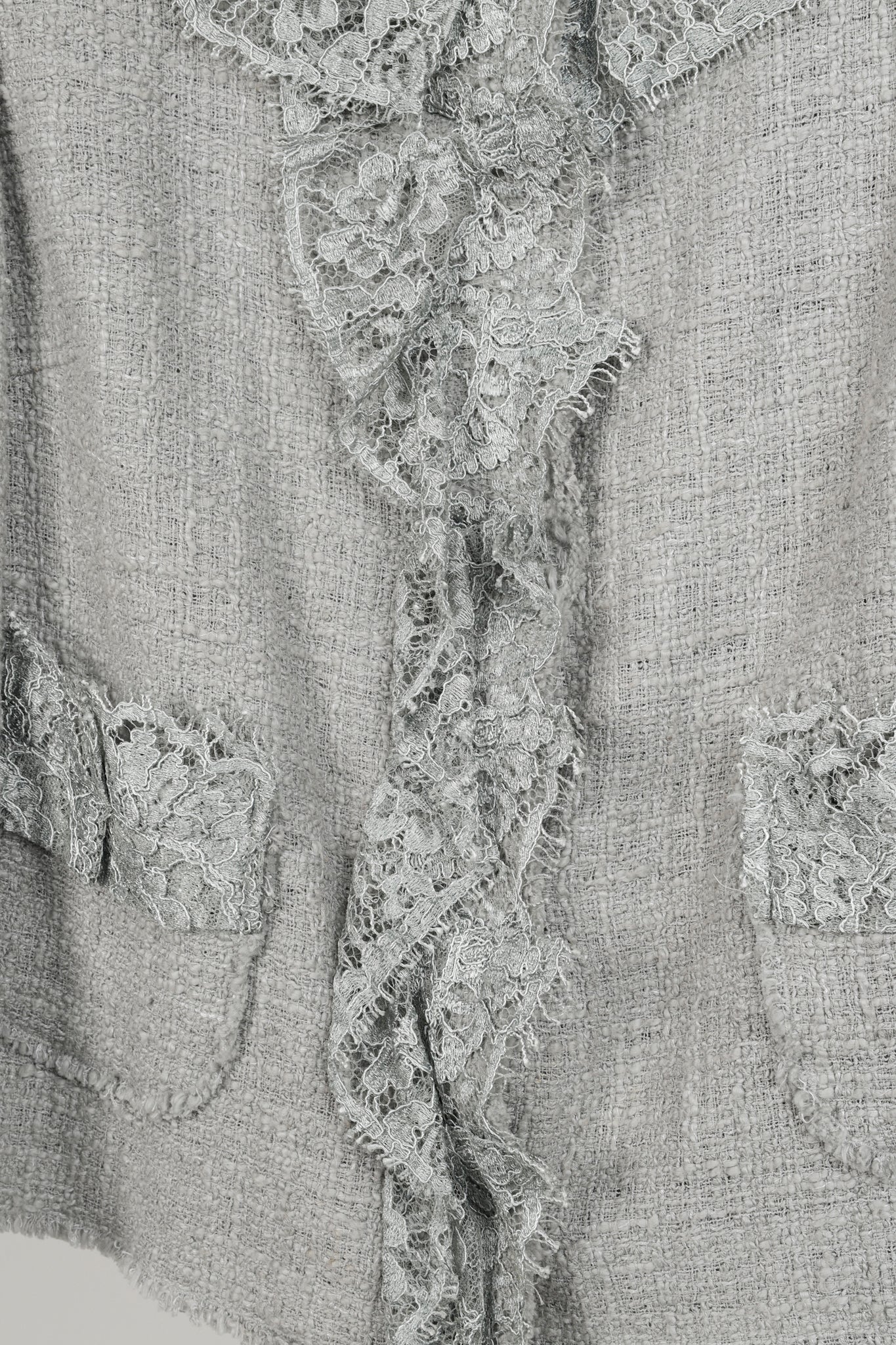 Dolce and Gabbana Grey Tweed Lace-Trim Suit Jacket