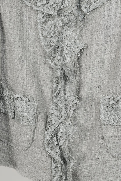 Dolce and Gabbana Grey Tweed Lace-Trim Suit Jacket