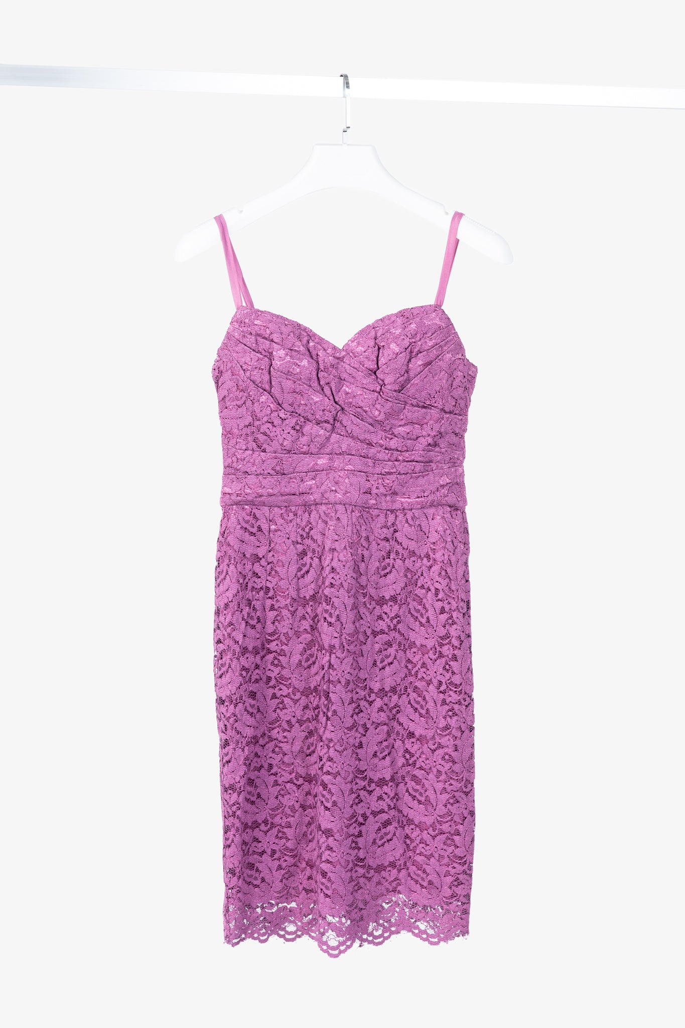 Dolce & Gabbana Pink Lace-Overlay Silk Strapless Midi Dress