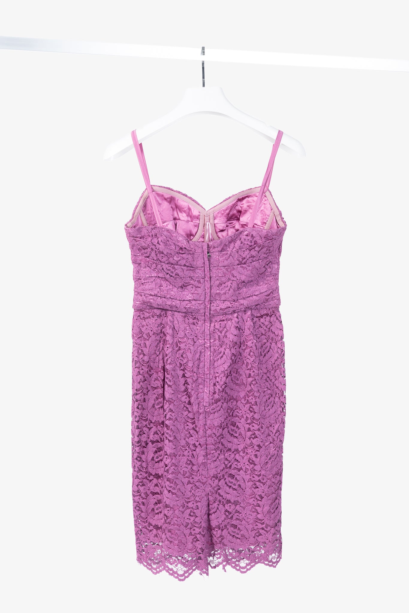 Dolce & Gabbana Pink Lace-Overlay Silk Strapless Midi Dress