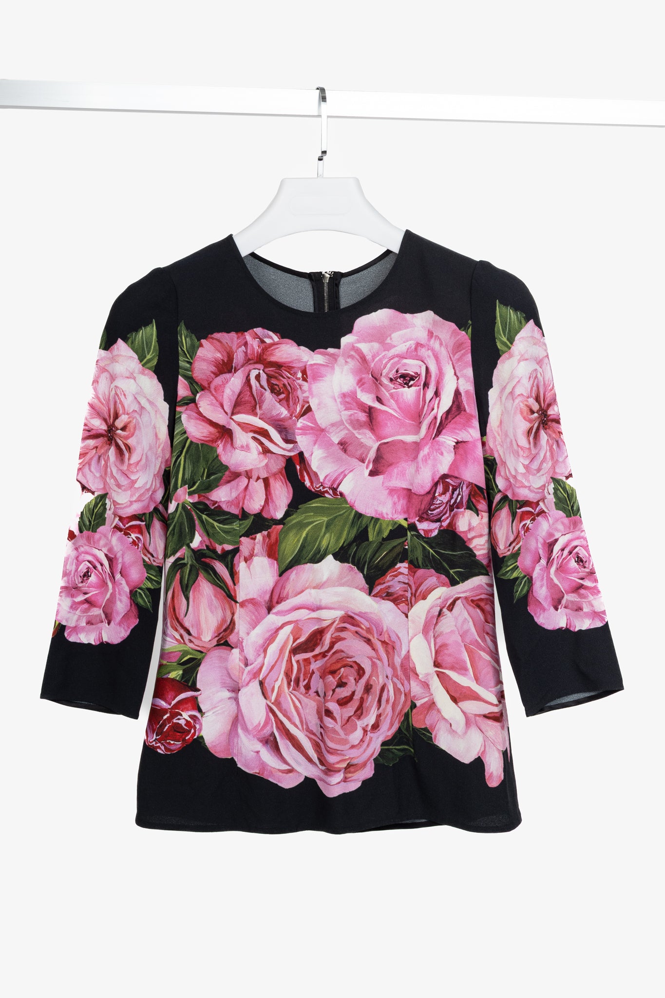 Dolce & Gabbana Nero Rose Floral Printed Crêpe Top