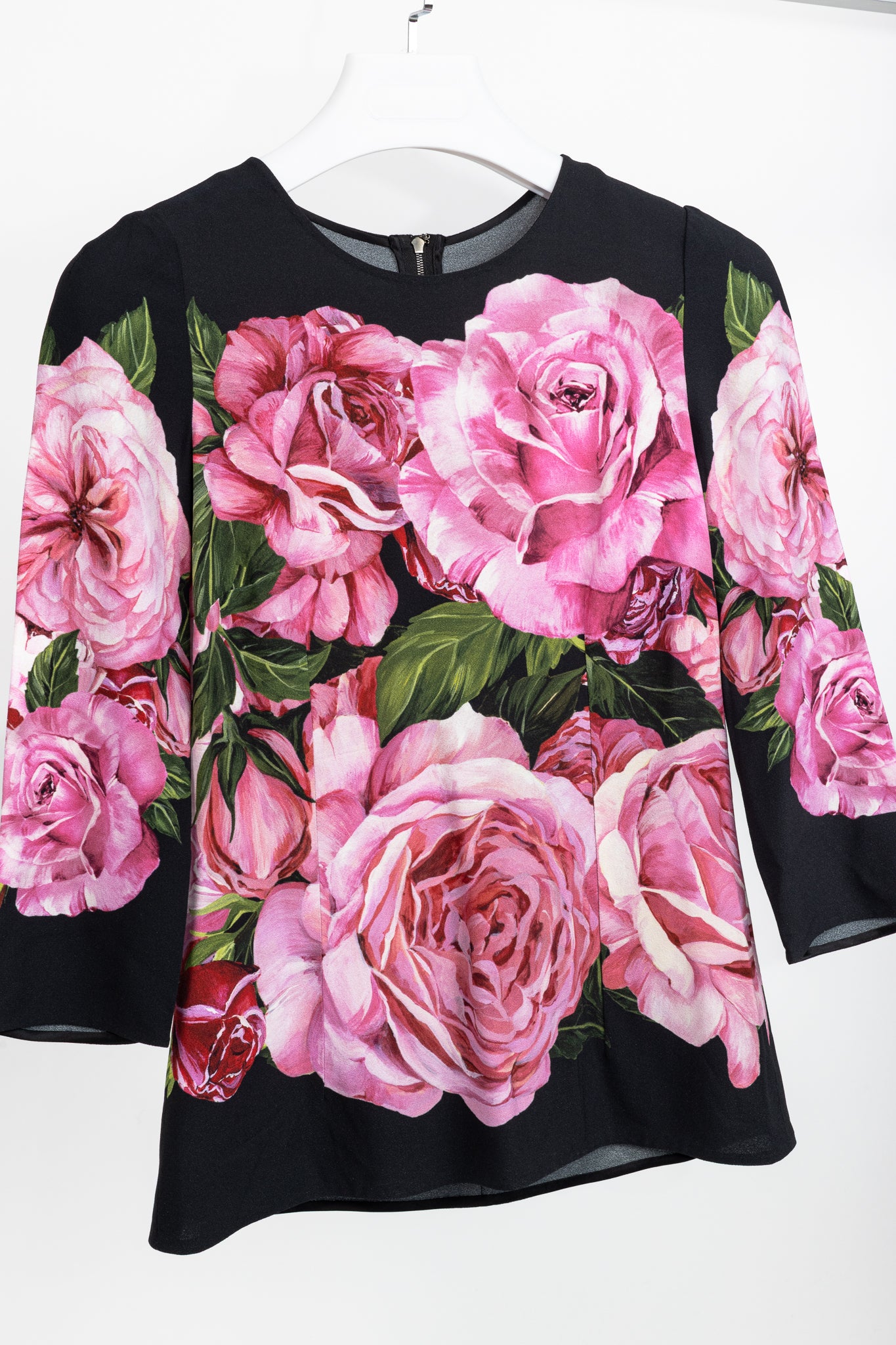 Dolce & Gabbana Nero Rose Floral Printed Crêpe Top