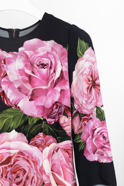 Dolce & Gabbana Nero Rose Floral Printed Crêpe Top