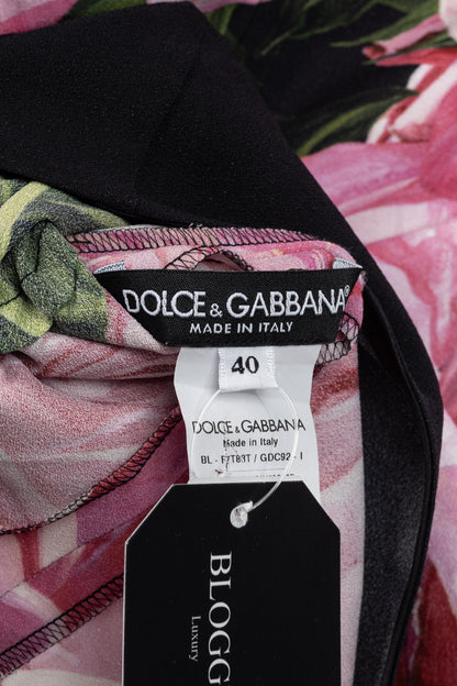 Dolce & Gabbana Nero Rose Floral Printed Crêpe Top