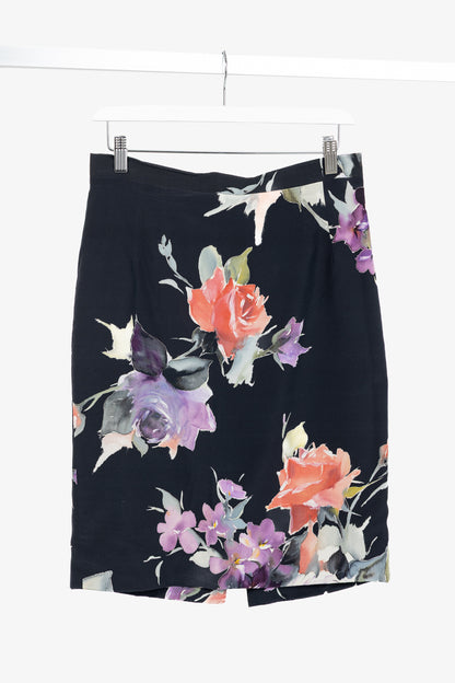 Dolce & Gabbana Black Floral Silk Pencil Skirt
