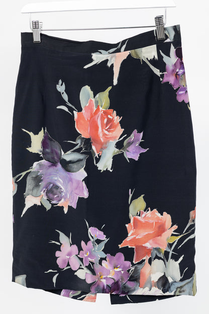 Dolce & Gabbana Black Floral Silk Pencil Skirt