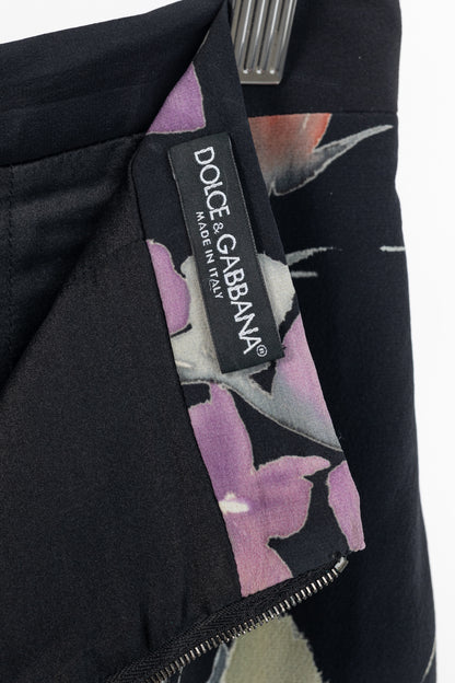 Dolce & Gabbana Black Floral Silk Pencil Skirt