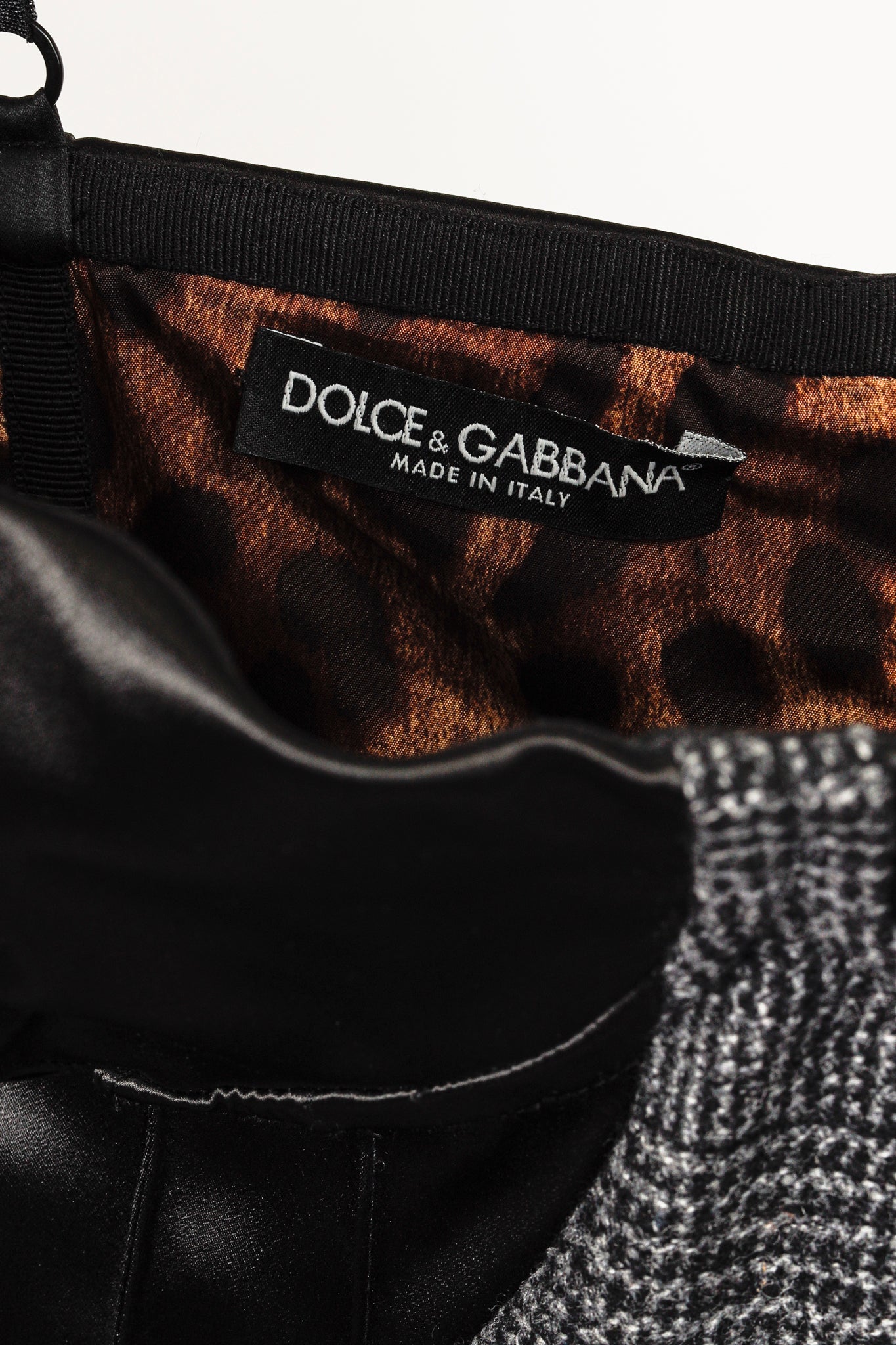 Dolce & Gabbana Black & Grey Plaid-Wool Satin-Bustier Dress