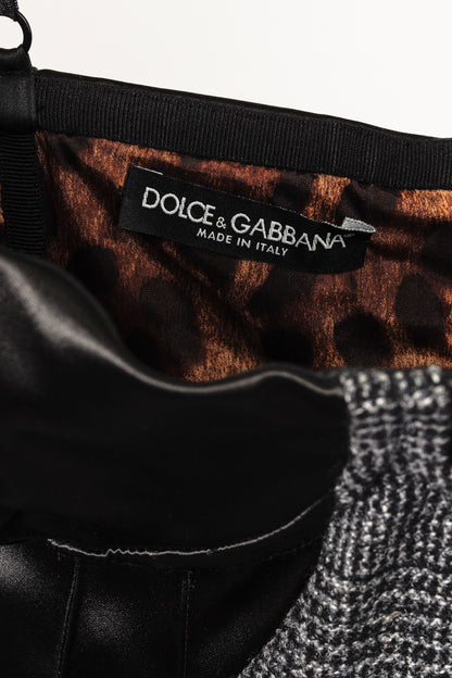 Dolce & Gabbana Black & Grey Plaid-Wool Satin-Bustier Dress