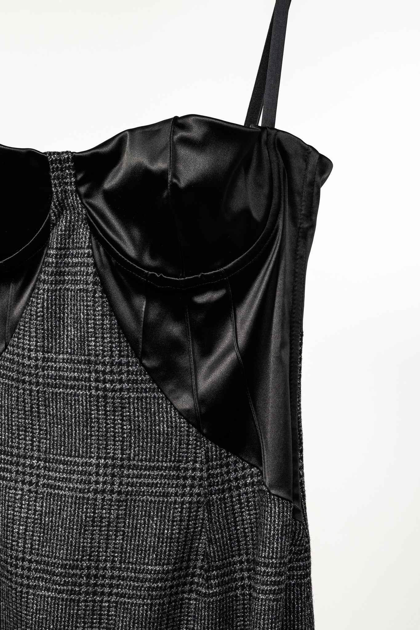 Dolce & Gabbana Black & Grey Plaid-Wool Satin-Bustier Dress