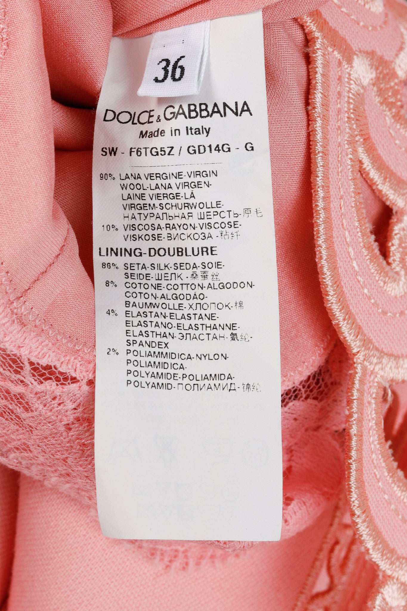 Dolce & Gabbana AW/15 Runway Pink Wool Floral-Embroidered Collared Long-Sleeve Dress