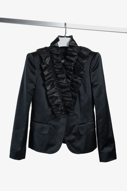 Dolce & Gabbana D&G Black Organza Ruffle Neckline Jacket