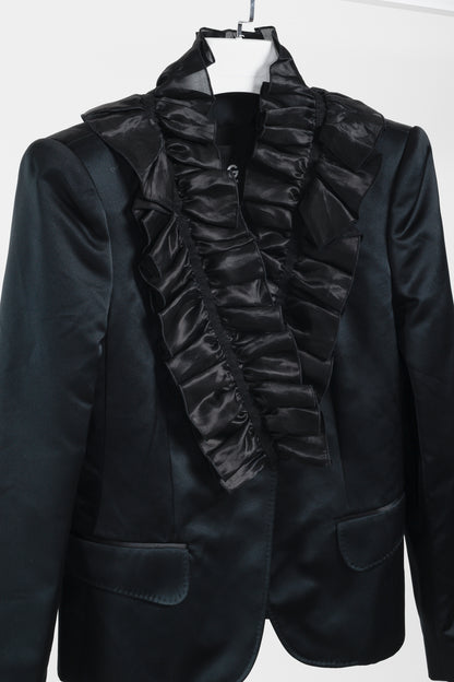 Dolce & Gabbana D&G Black Organza Ruffle Neckline Jacket