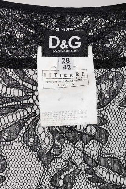 D&G Dolce & Gabbana Black Lace Flutter-Sleeve Tie-Waist Blouse