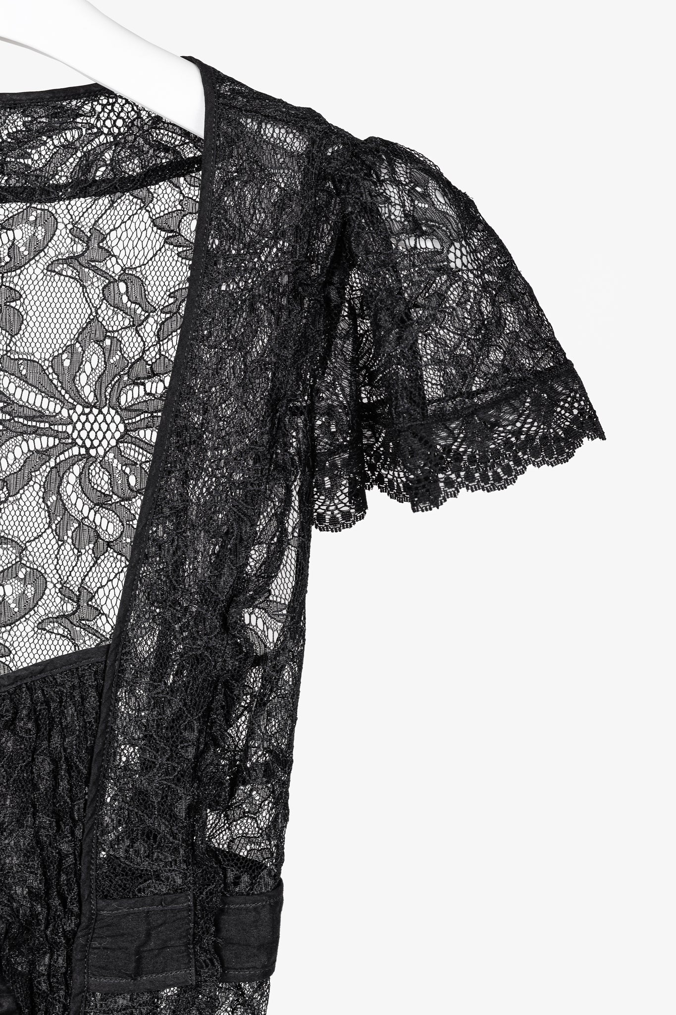 D&G Dolce & Gabbana Black Lace Flutter-Sleeve Tie-Waist Blouse