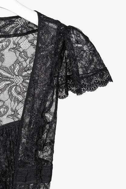 D&G Dolce & Gabbana Black Lace Flutter-Sleeve Tie-Waist Blouse