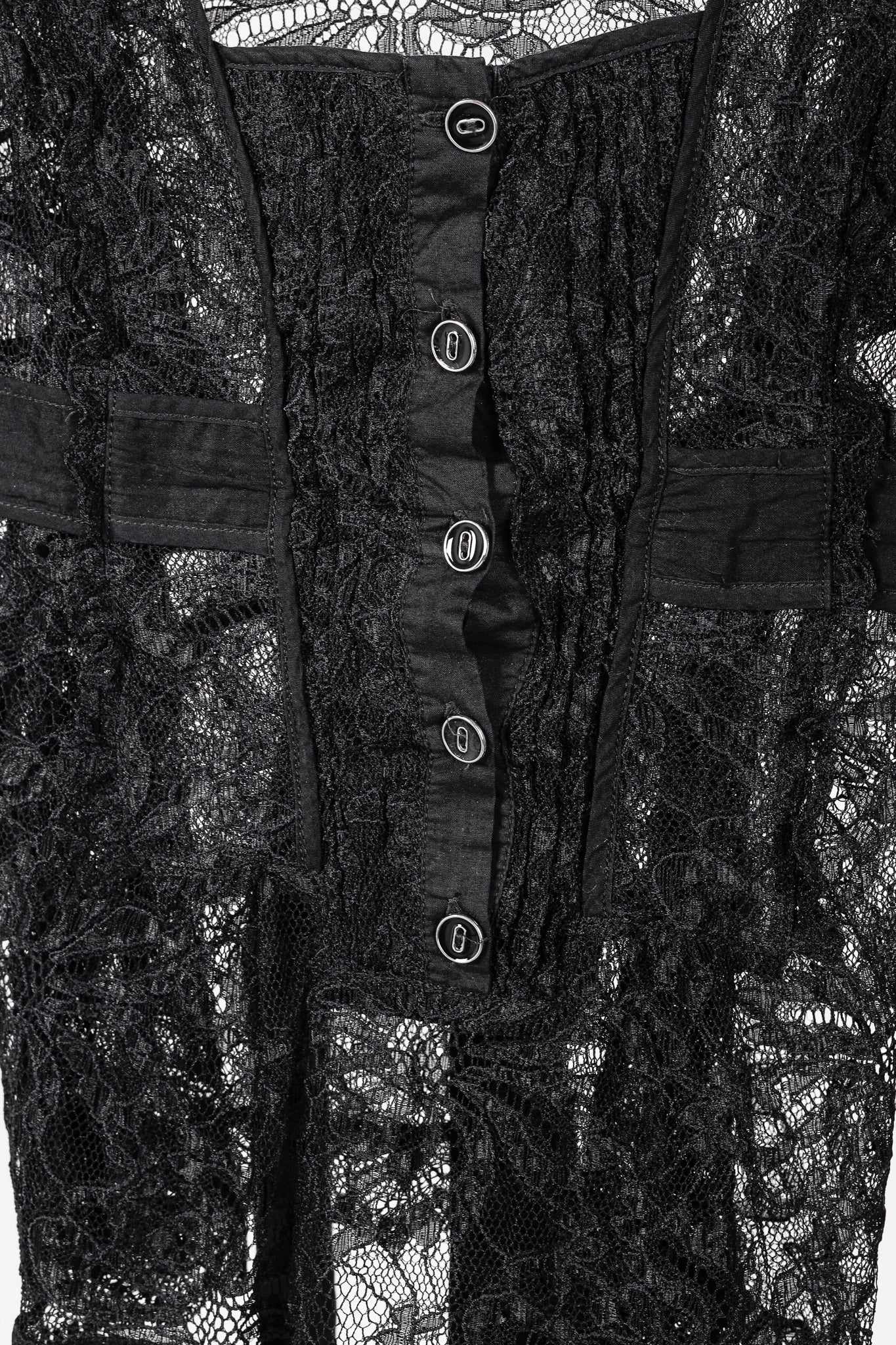 D&G Dolce & Gabbana Black Lace Flutter-Sleeve Tie-Waist Blouse