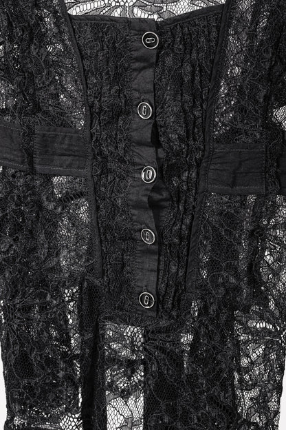 D&G Dolce & Gabbana Black Lace Flutter-Sleeve Tie-Waist Blouse