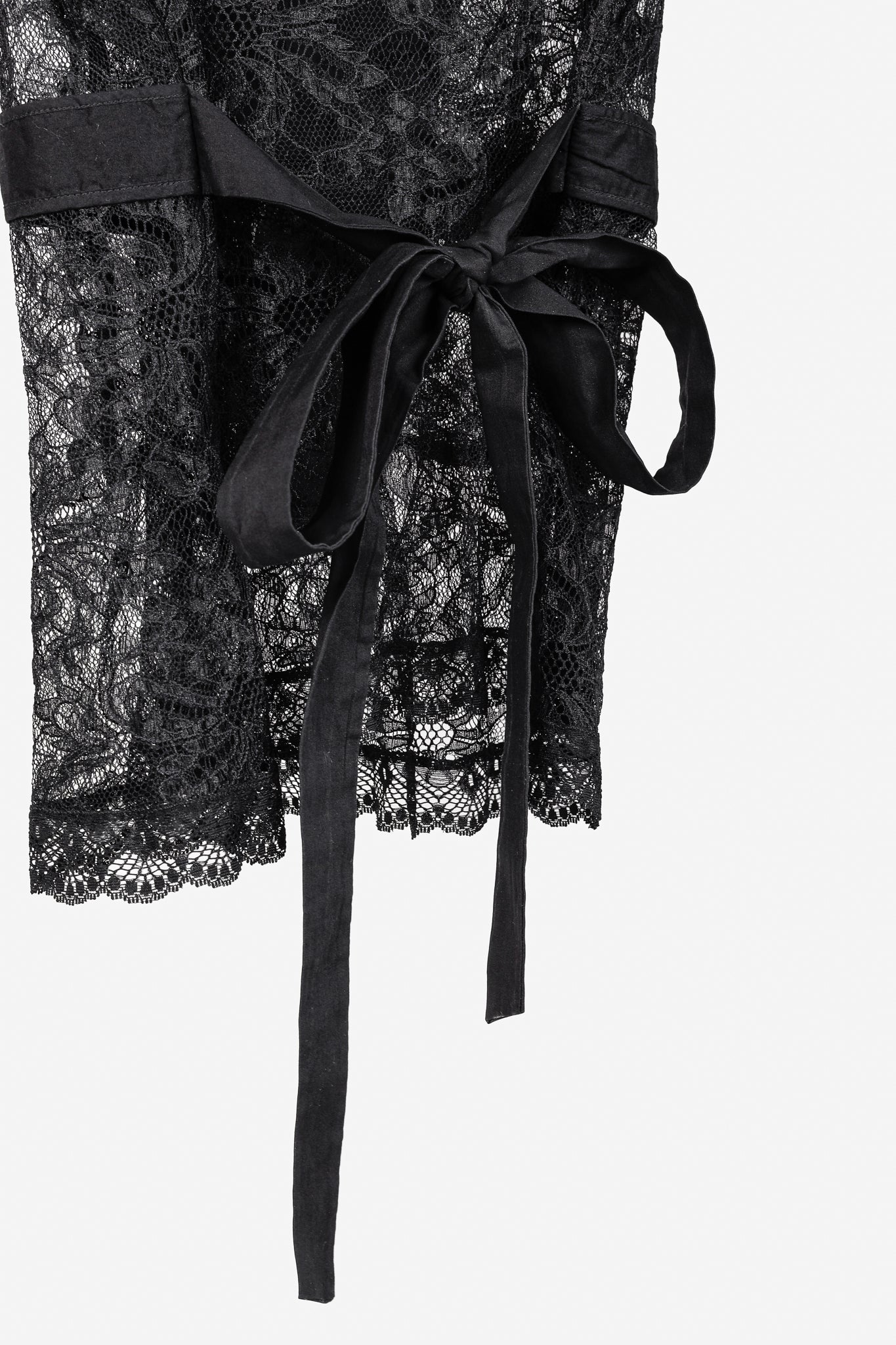 D&G Dolce & Gabbana Black Lace Flutter-Sleeve Tie-Waist Blouse