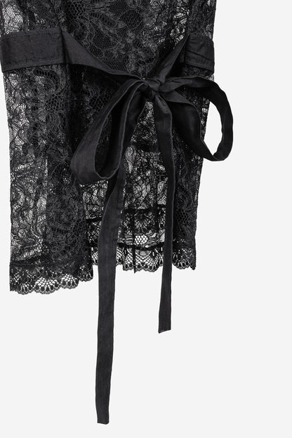 D&G Dolce & Gabbana Black Lace Flutter-Sleeve Tie-Waist Blouse