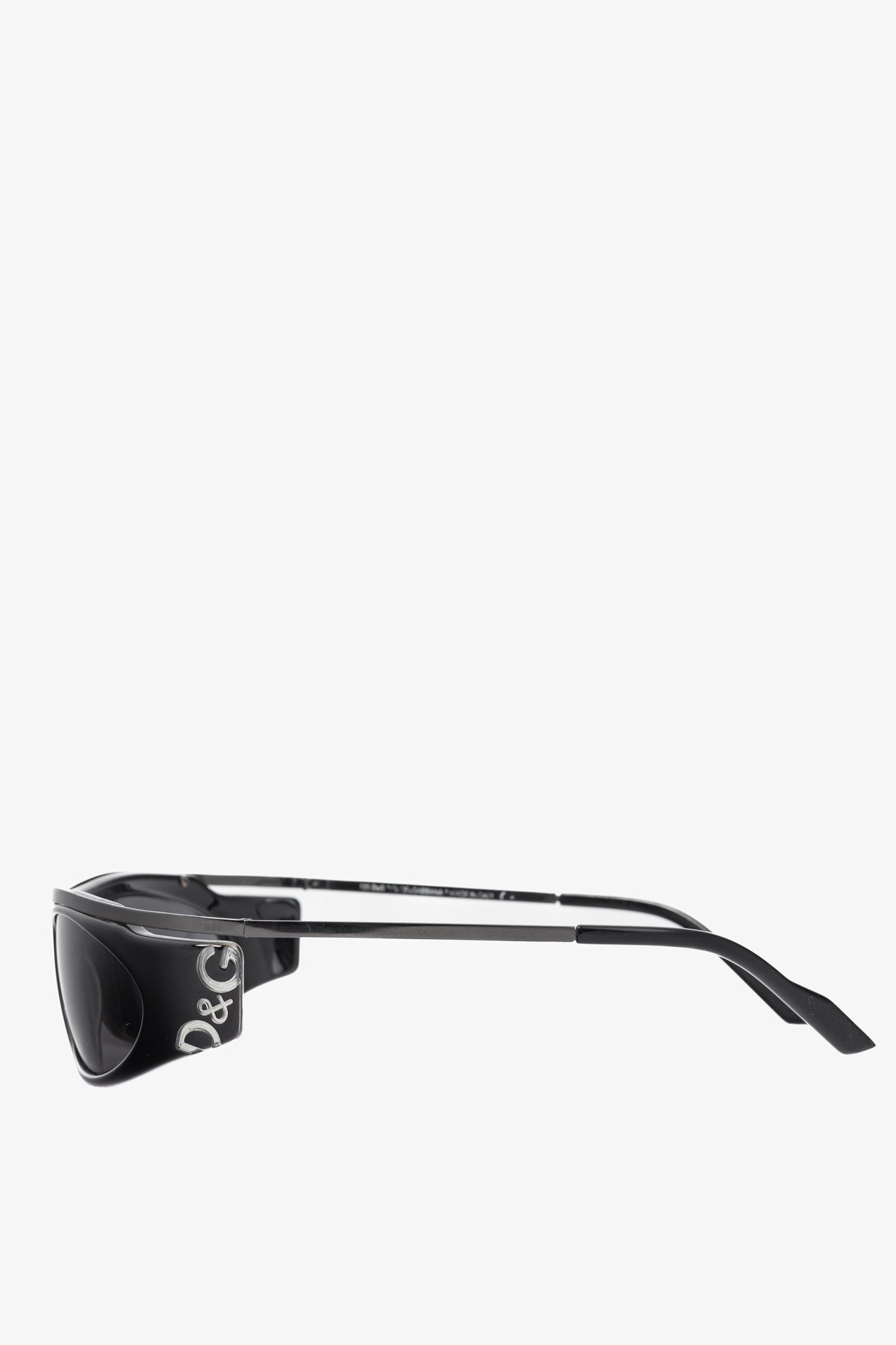 D&G Dolce & Gabbana Black Acetate Logo-Temple Wrap Sunglasses