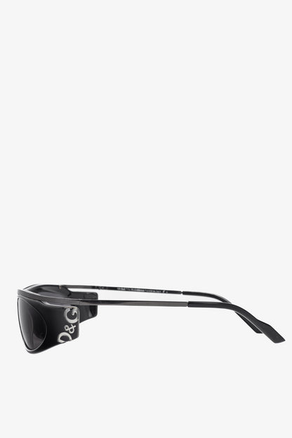 D&G Dolce & Gabbana Black Acetate Logo-Temple Wrap Sunglasses
