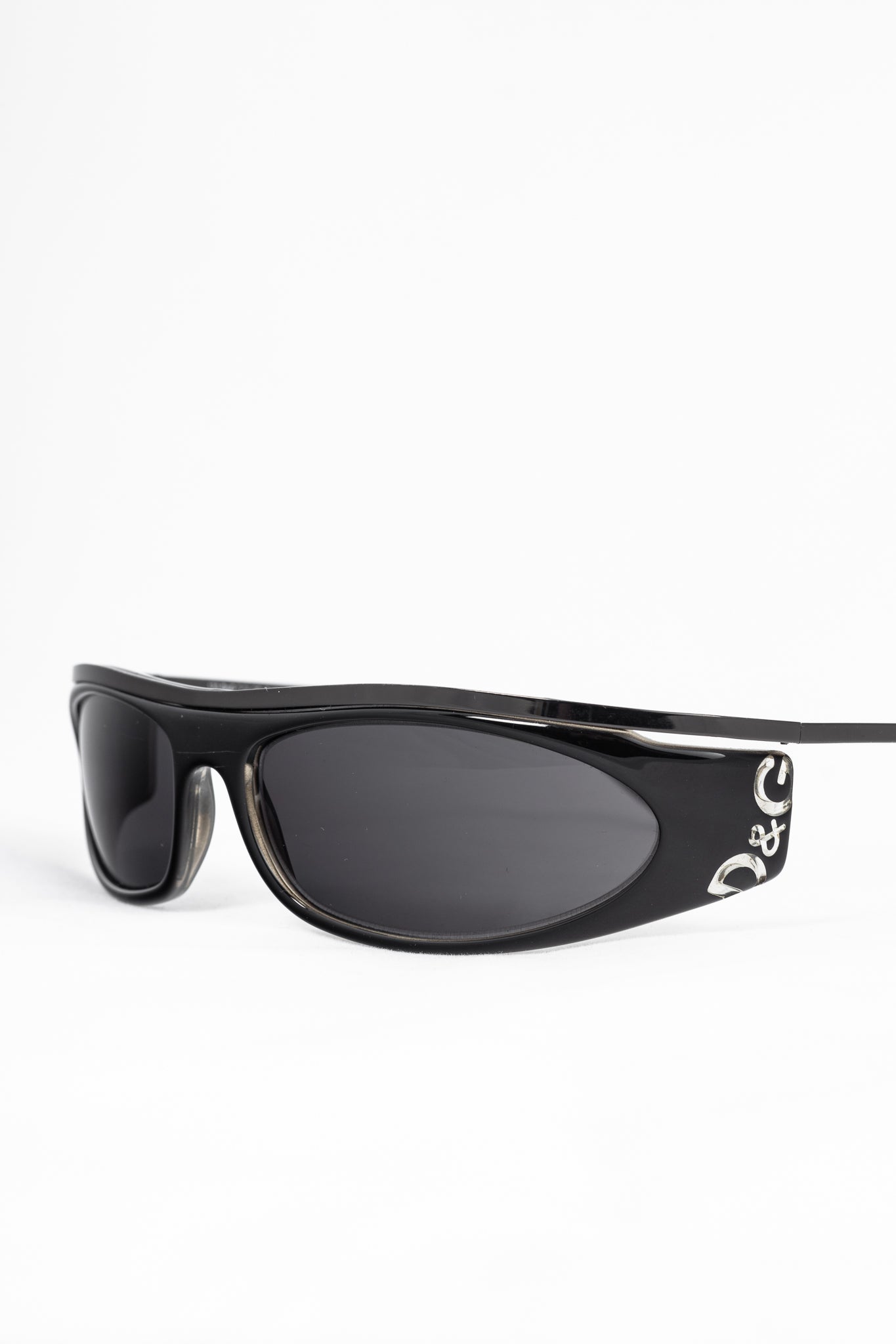 D&G Dolce & Gabbana Black Acetate Logo-Temple Wrap Sunglasses