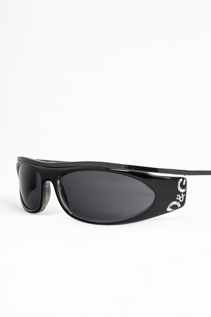 D&G Dolce & Gabbana Black Acetate Logo-Temple Wrap Sunglasses