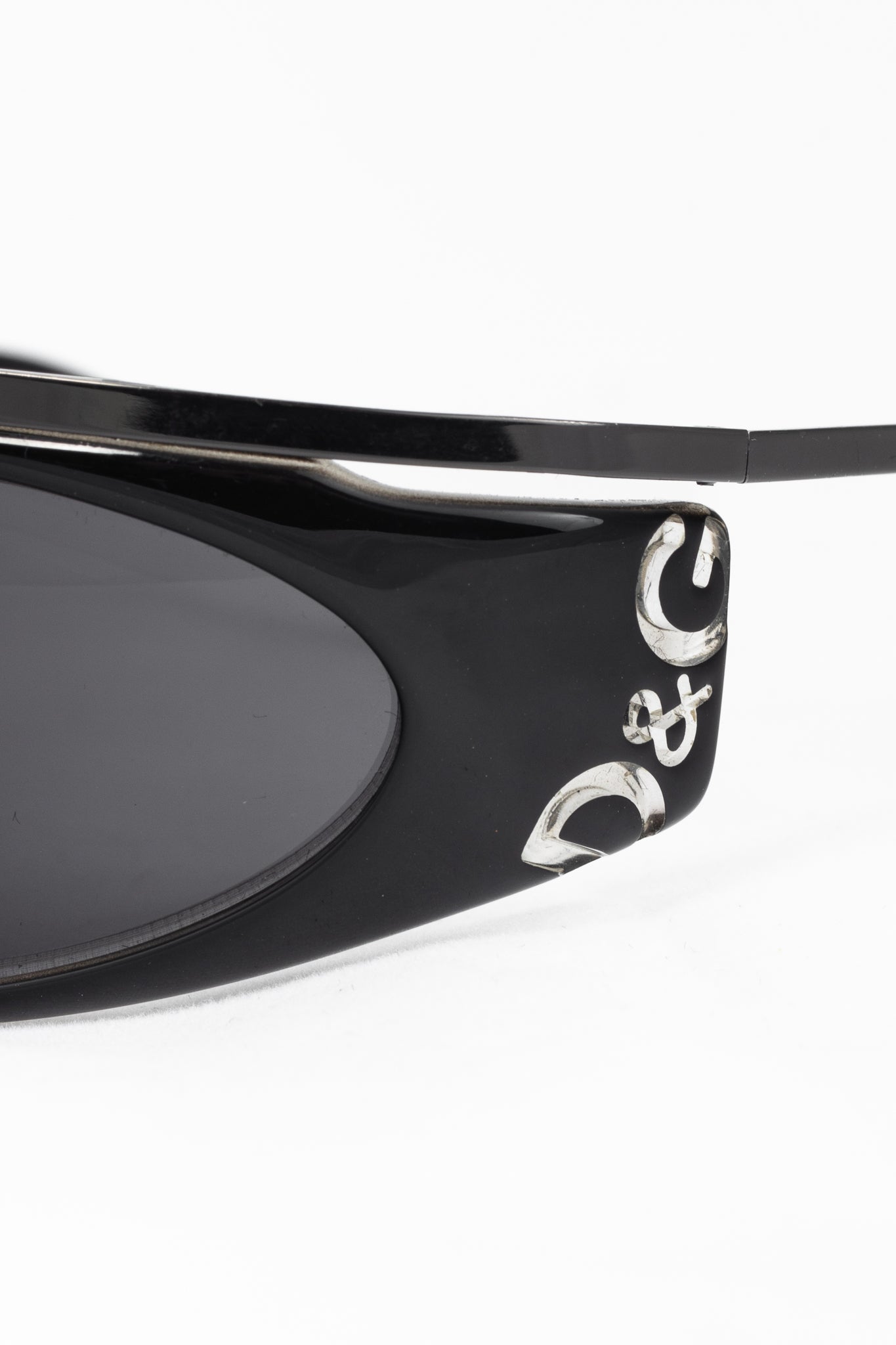 D&G Dolce & Gabbana Black Acetate Logo-Temple Wrap Sunglasses