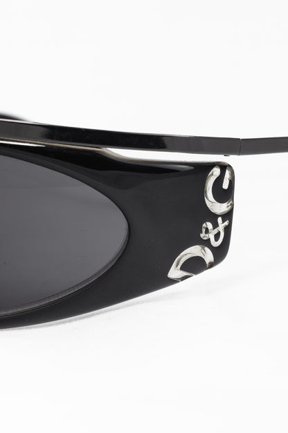 D&G Dolce & Gabbana Black Acetate Logo-Temple Wrap Sunglasses
