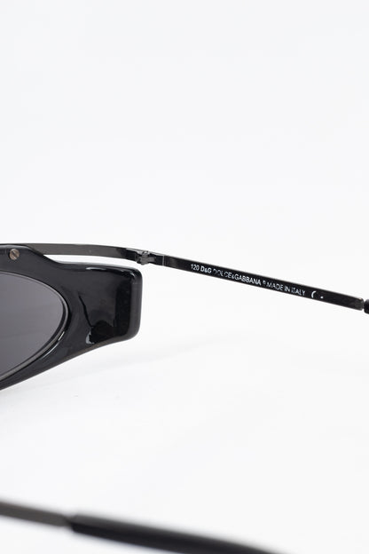 D&G Dolce & Gabbana Black Acetate Logo-Temple Wrap Sunglasses
