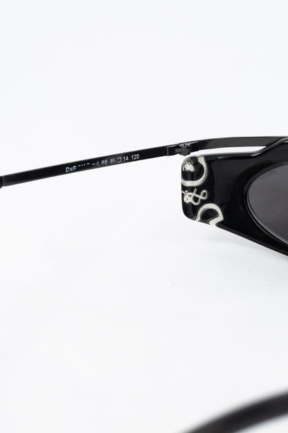 D&G Dolce & Gabbana Black Acetate Logo-Temple Wrap Sunglasses