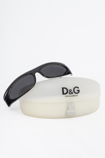 D&G Dolce & Gabbana Black Acetate Logo-Temple Wrap Sunglasses