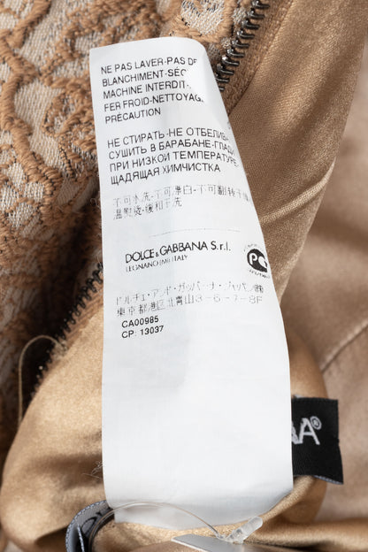 Dolce & Gabbana Brown Embroidered Floral-Lace Dress