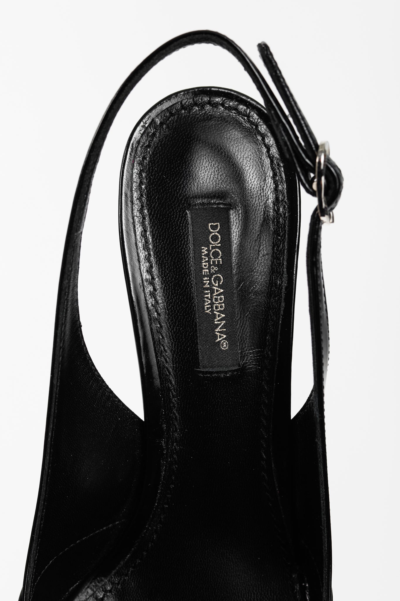 Dolce & Gabbana Nero Patent-Leather Embellished Slingback Pointed-Toe Heels