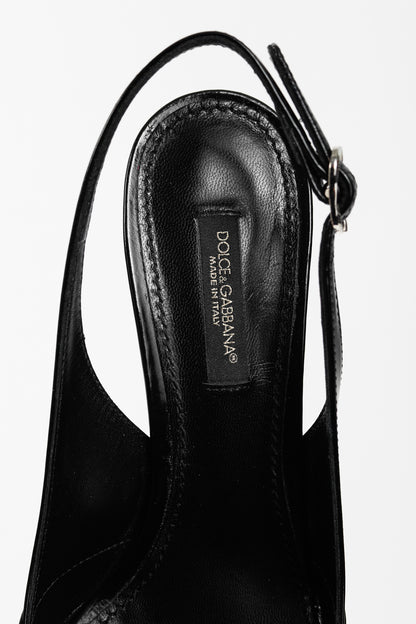 Dolce & Gabbana Nero Patent-Leather Embellished Slingback Pointed-Toe Heels