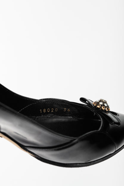 Dolce & Gabbana Nero Patent-Leather Embellished Slingback Pointed-Toe Heels