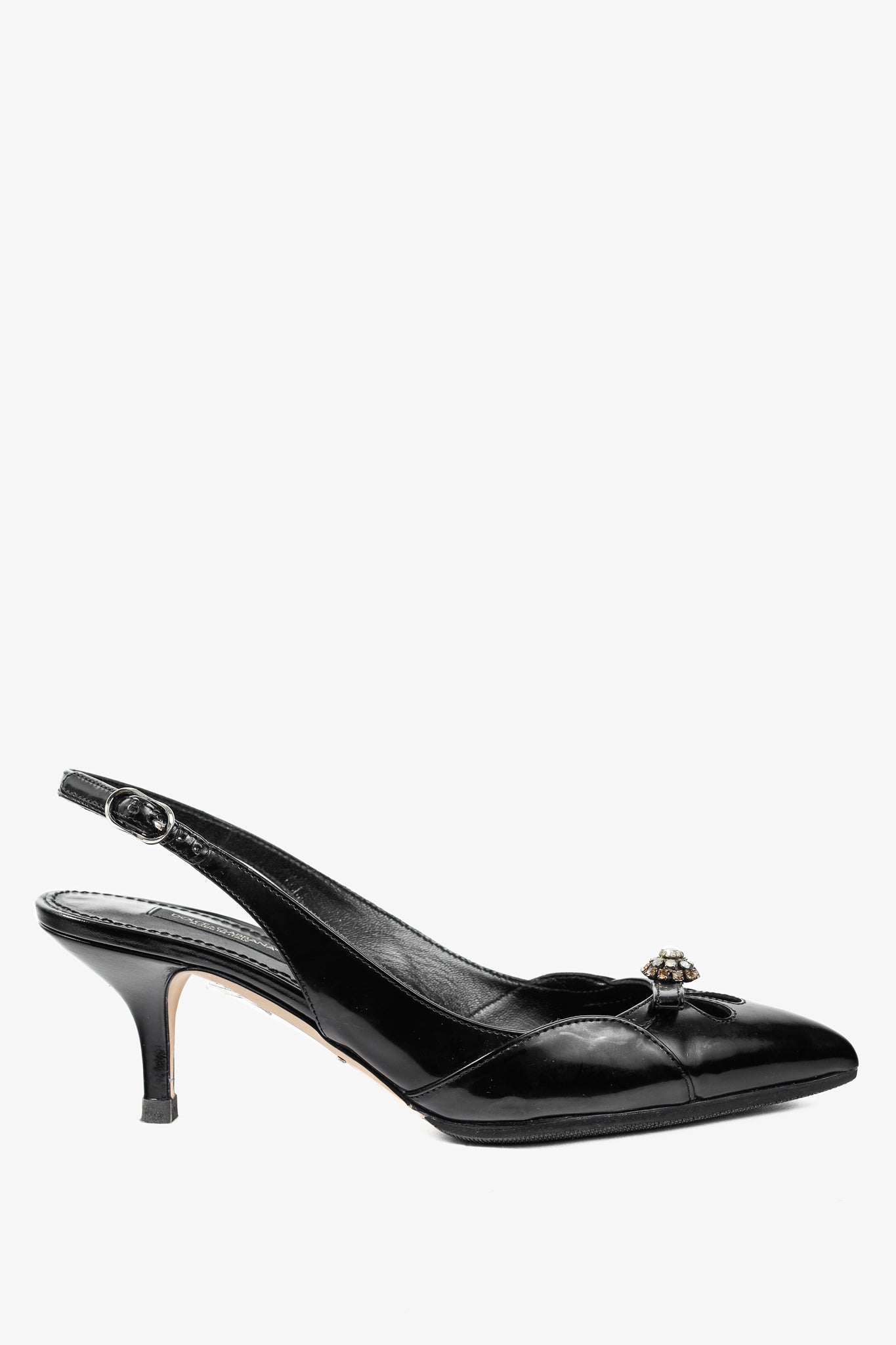 Dolce & Gabbana Nero Patent-Leather Embellished Slingback Pointed-Toe Heels