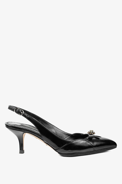Dolce & Gabbana Nero Patent-Leather Embellished Slingback Pointed-Toe Heels